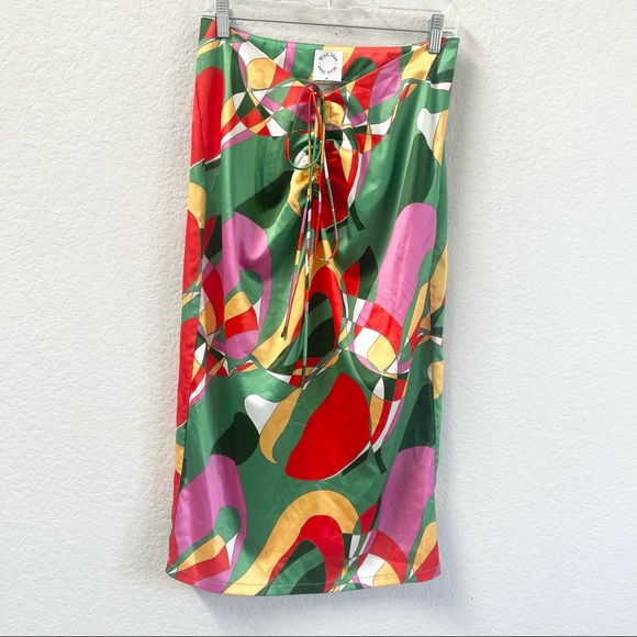 With Jean Naomi Midi Skirt Geo Print Green Size Medium - Picture 3 of 6